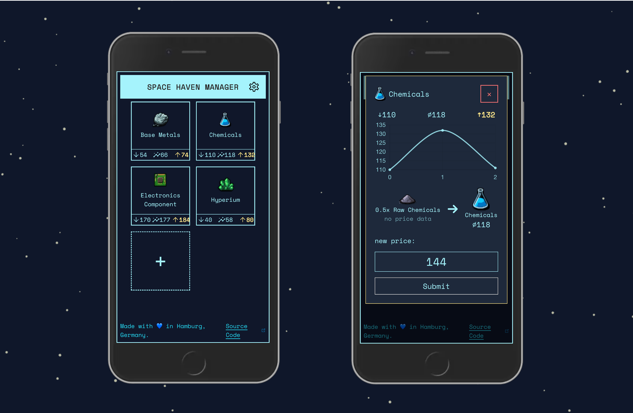 image of two examples from the interface of space haven manager